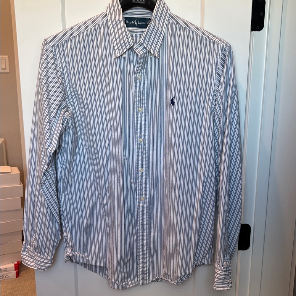 Ralph Lauren POLO classic fit 16/L navy/white stripe long sleeve